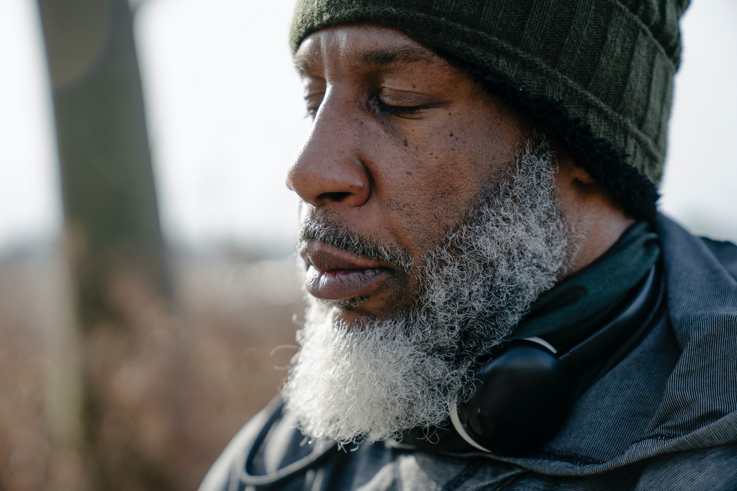 Close up of bearded man with eyes closed